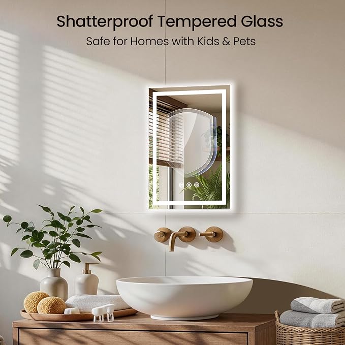 16x24 LED Bathroom Mirror with Anti-Fog, Backlit & Front Lit, Memory | Stepless Dimmable 3 Color CRI 95+ Shatterproof Tempered Glass ETL Listed for Safety Lighted Bathroom Vanity Mirror for Wall