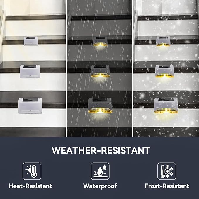 4 Pack Solar Deck Lights Outdoor Small Waterproof LED Step Lamp Outside Decoration Lighting for Stairs, Railing, Fence, Patio, Pool, Balcony, Retaining Wall, Patio, No Drill Instal(White Shell)