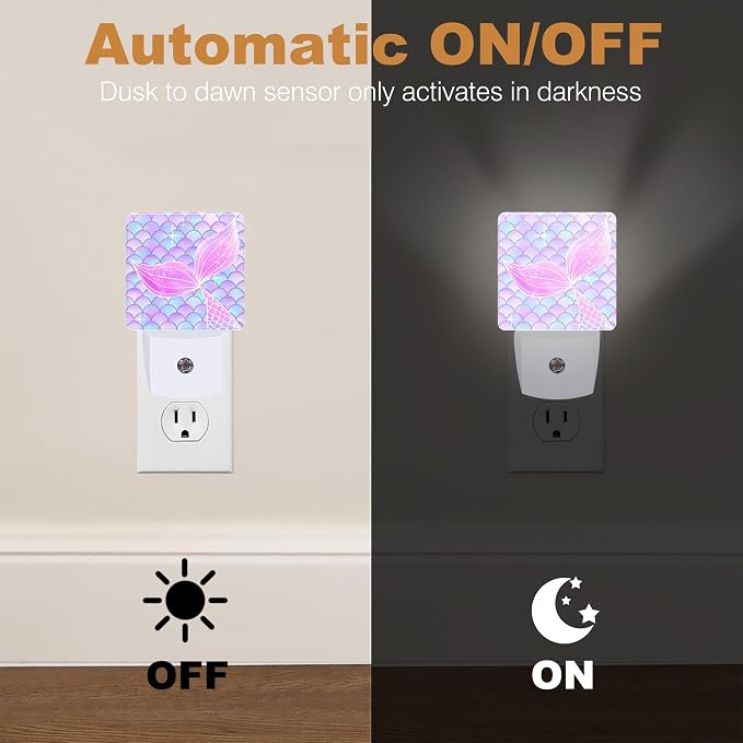 Night Lights Plug into Wall, Mermaid Night Light with Dusk to Dawn Smart Sensor for Bedroom Bathroom Hallway Kitchen, Led Nightlights for Boys Girls Women Men