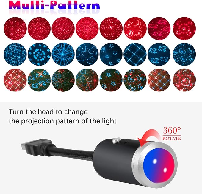USB Star Night Light for Car Interior,Ceiling, Bedroom, Party and More | 9 Functional Modes , 24 Lighting Effects,Sound Activated Strobe Atmosphere Decorations