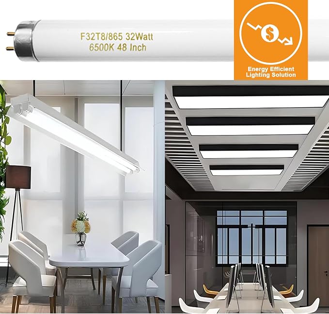 Konideke 25 Pack T8 Fluorescent Bulbs 4 Foot, F32T8/865 Fluorescent Light Bulb 48 Inch 32 Watt 6500K Daylight 2500 Lumens G13 Base
