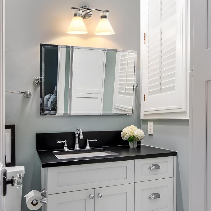 WOSHITU Bathroom Vanity Light Fixtures - Brushed Nickel Bathroom Lighting Fixtures Over Mirror 2-Lights with Modern Milky White Frosted Glass Shade, Mid Century Wall Light 17.3in (Exclude E26 Bulb)
