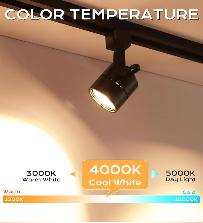 CLOUDY BAY 8W Dimmable LED Track Light Head,4000K Cool White CRI90+ True Color Rendering Adjustable Tilt Angle Track Lighting Fixture,40° Angle for Accent Retail,Black Finish,Halo Type- Pack of 6