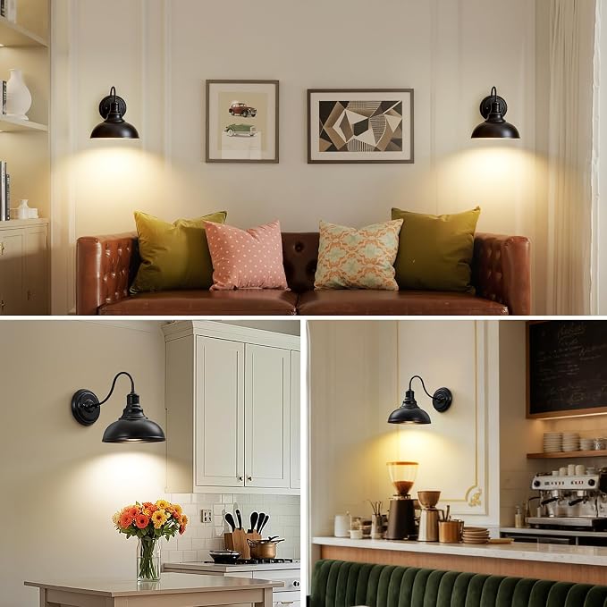Lightess Black Rechargeable Battery Operated Wall Sconces Set of 2 | Wireless Cordless No Hard Wiring Required Remote Controlled 12 Colors Dimmable Gooseneck For Vintage Bedroom Wall Decor