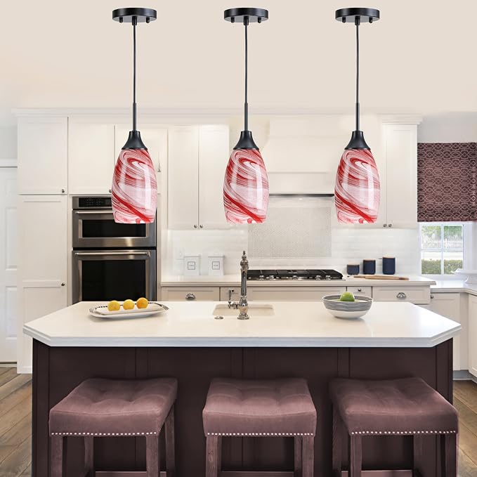 Viinew Mini Glass Pendant Light,Burgundy Marble Glass Hanging Light | 4.72" with Handblown Glass Oval Chadelier,1-Pack Glass Ceiling Pendant Light for Dining Room Kitchen Cafe Foyer