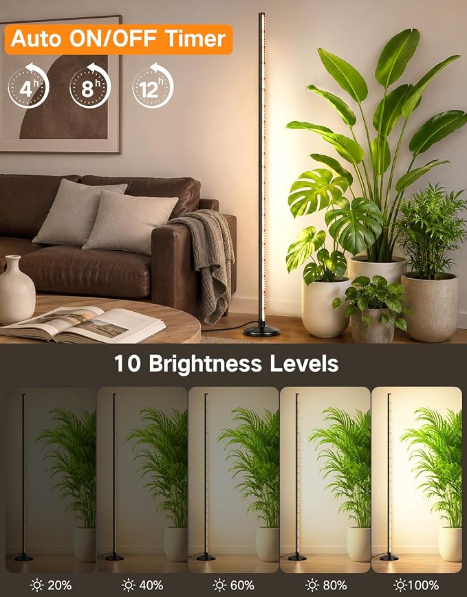OUTON Standing Grow Lights for Indoor Plants, 48W Full Spectrum Plant Light | Vertical grow light with 280 LEDs, 6000K, 4/8/12H Timer, Remote Control, Adjustable 1.25-6.4 ft for Indoor Plant Growth