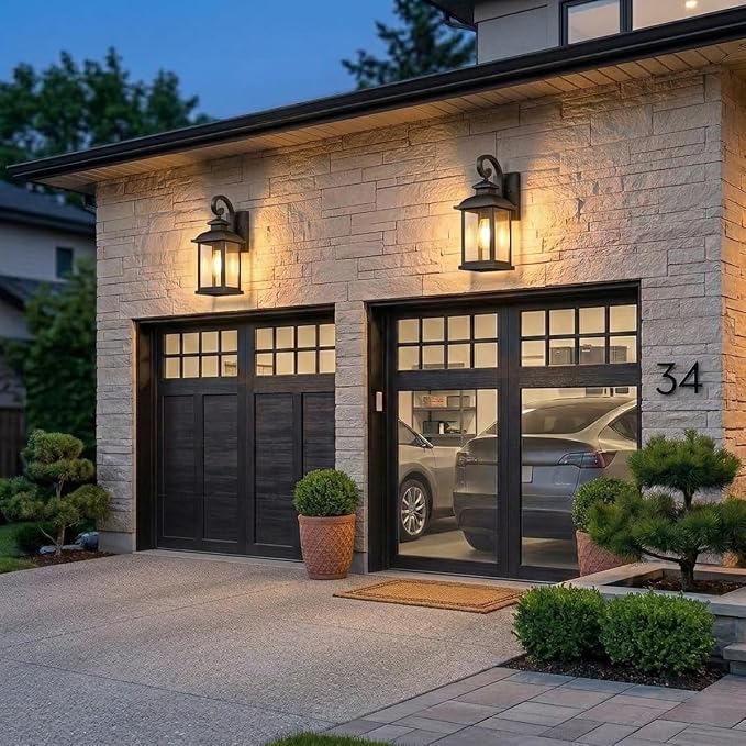 Outdoor Wall Sconce Lights, Matte Black, 2-Pack | Anti-Rust Aluminum Waterproof, 15" Medium Size, Modern Farmhouse Exterior Lights for Garage House, Outdoor Porch Lights