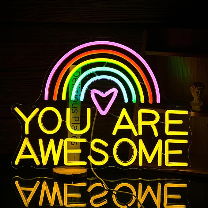 You Are Awesome Neon Sign USB Power Led Rainbow Light Up Sign for Wall Decor Dimmable You Are Awesome Neon Light for Classroom Living Room Kids Room Wedding Birthday Party Bar