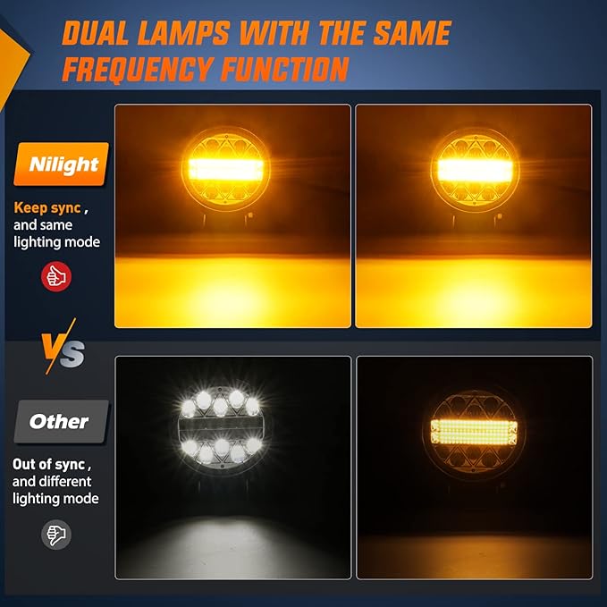 Nilight 2PCS 4.5 Inch 27W LED Light Bar Amber White Strobe 6 Modes Memory Function, Ideal for Fog & Snow, Off-Road Truck Car ATV JEEP Boat with 16AWG Wiring Harness Kit-2 Leads