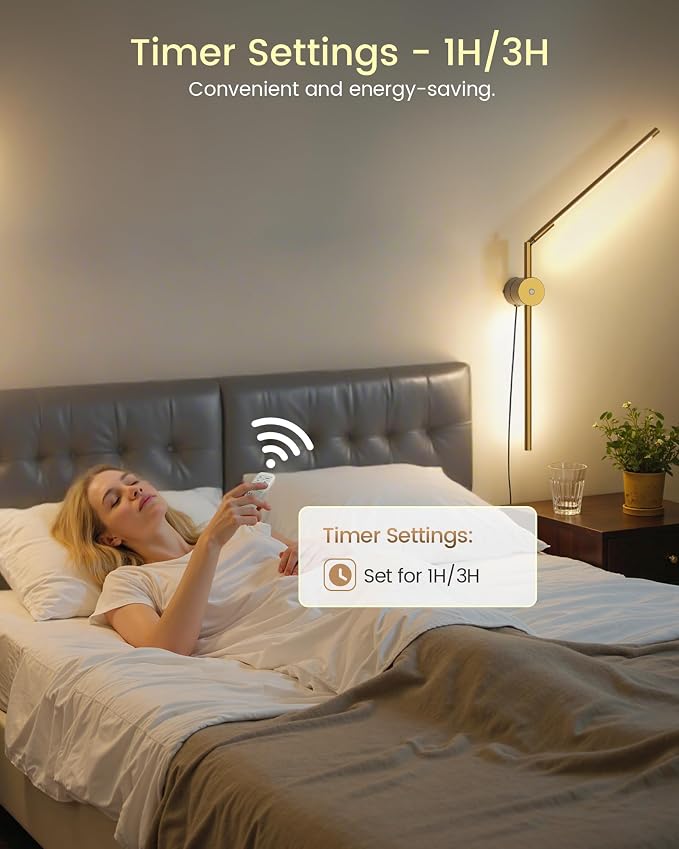 33" Wall Sconces Set of 2 with Remote Control, Dimming & 3 Color Temperatures, Plug-in Gold Wall Lights for Bedroom, Living Room, Adjustable Brightness & Rotatable Lamp Post, D09YBP205