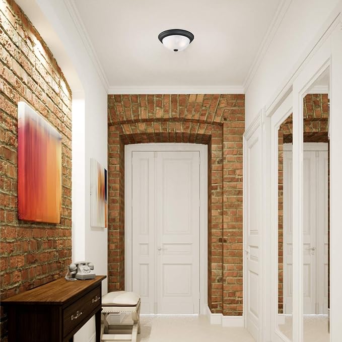 Design House, 2 Pack, 2-Light Indoor Dimmable Ceiling Light, Alabaster Glass Shade, Matte Black, 11.25 in W x 4.75 in H, Interior Lighting, Item 588251 | Dimmable, Ceiling Mount, Traditional, Steel, 2-Pack, Lighting, 588251