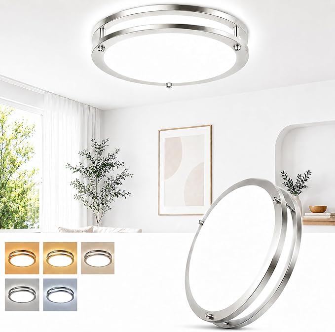 13Inch 36W (450W Equiv) Dimmable LED Ceiling Lights, 1-Pack 3600lm Bright Modern Flush Mount Light Fixtures, 2700K-6500K Adjustable Ceiling Lamps for Bedroom Hallway Kitchen Lighting, Brushed Nickel