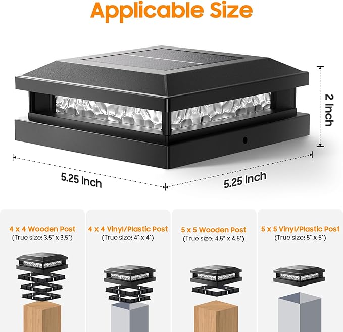Bosceos Solar Post Cap Lights 6-Pack, 2 Modes 16LEDs Bright Solar Post Lights Outdoor Waterproof, Fence Posts Cap Light, Deck Light for 4x4 4.5x4.5 5x5 Posts for Patio Garden Decor, Black