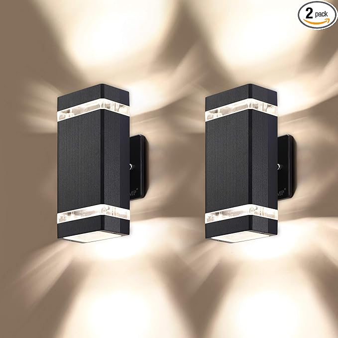 LMP 2 Pack LED Square Up and Down Lights Outdoor Wall Light，Body in Aluminum Waterproof Outdoor Wall Lamps，3000k 5W with Certificate ETL