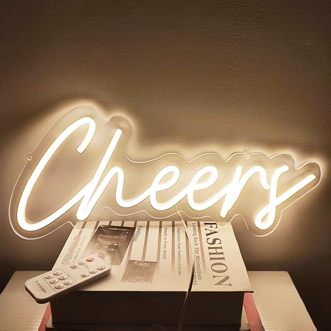 Upgraded Cheers Neon Sign with Timer Remote Control,5V USB Powered Cheers LED Signs for Home Pub,Birthday,Wedding,Bar Cart,Party 16.5 * 7in(Flash/Dimmable/Timmer)