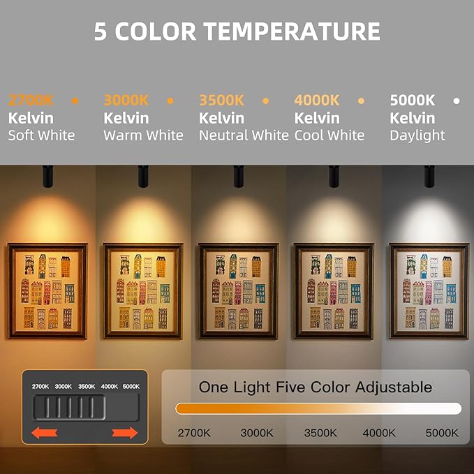 5Color LED Track Lighting Kit 4 Lights Dimmable 48W Track Light,Zoomable15°/24°/36°/45°/60°-2700K/3000K/3500K4000K/5000K,Track Lighting for Accent Task Kitchen,Lumen 4800 (Black)