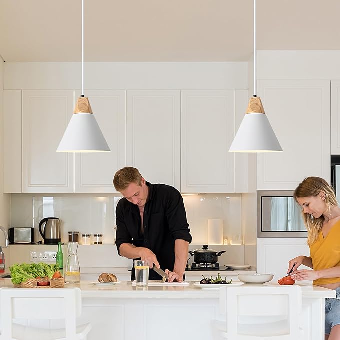 White Pendant Light, 2 Packs 9.4inch Farmhouse Pendant Light, Kitchen Pendant Lights, Pendant Lights Kitchen Island for Living Room, Bar, Bedroom, Office