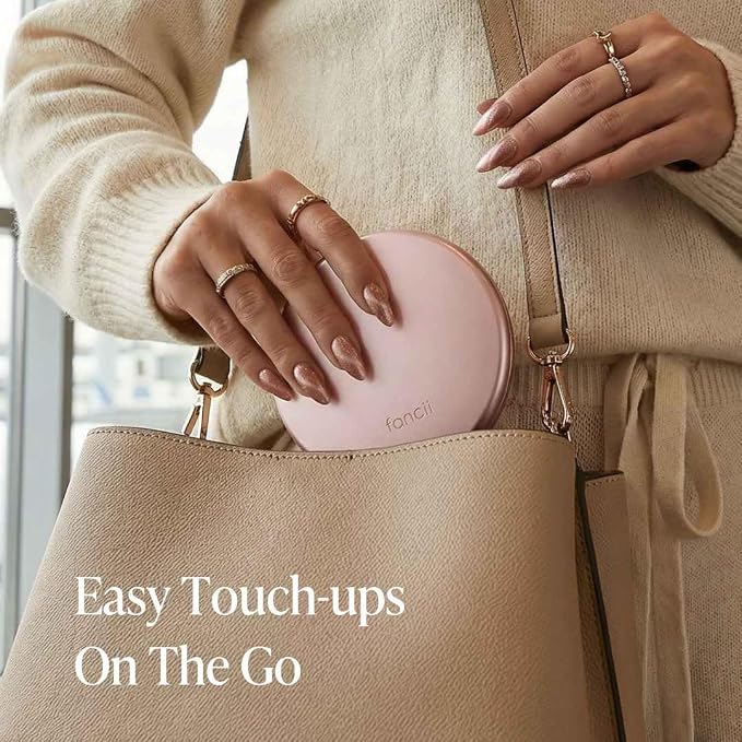 Fancii LED Lighted Travel Makeup Mirror, 1x/10x Magnification - Daylight LED, Compact, Portable, Large 5" Wide Illuminated Folding Mirror - Lumi (Rose Gold)