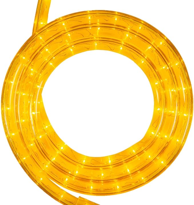 Wintergreen Lighting 18' Incandescent Yellow Rope Light Kit, Includes Power Cord, 120V, ½ Inch, 2-Wire (18', Yellow)