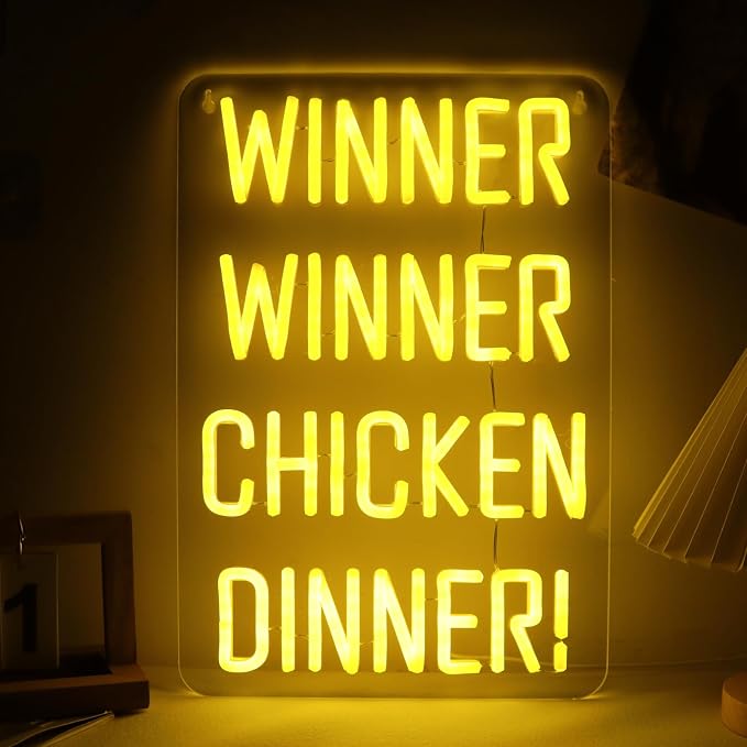 WonderfulLife Winner Winner Chicken Dinner Neon Sign for Game Zone Decor,Shooting Games Led Lights for Man Cave Gaming Room Internet Bar or Bedroom Decoration.5V USB Powered,Easy Hanging.
