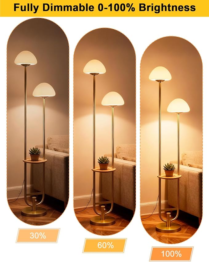 Lightdot 63IN Gold Dimmable Floor Lamp with Table Modern Mid Century Standing Lamps with Bulbs Included Unique Vintage Tall Floor Lamp with 5Lbs Heavy Base for Living Room/Sofa Beside/Corner Decor
