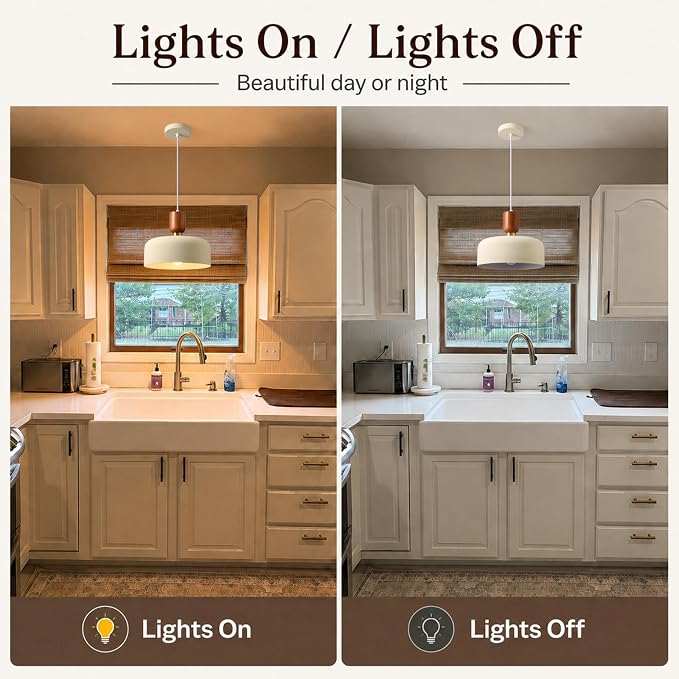 12" Mid Century Modern Pendant Lights, Cream White Shade, Wood Brass Accent | Rustic Farmhouse Over Table Kitchen Island Chandelier, Nordic Hanging Ceiling Lighting for Dining Room Bedroom Foyer Entryway