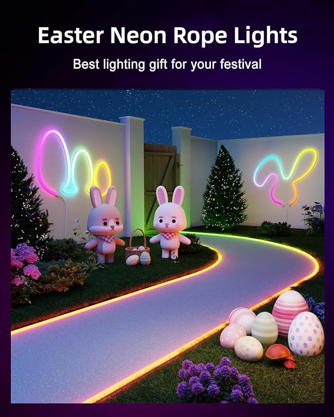 Lumary Smart Outdoor Rope Lights Waterproof, RGBAICW Flexible Color Changing Silicone Rope Light for Halloween, Music Sync, DIY Scene Mode, RGB&Warm White&Cool White for Alexa/Google Assistant, 32.8Ft