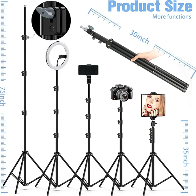 22" LED Ring Light, with 75" Tripod/LCD Display/3+1 Phone Clips/ 2 USB Ports/Wireless Remote, Adjustable 2600K-6500K Color Temperature, for YouTube Facebook Live TikTok Video Recording Vlog (Blue)