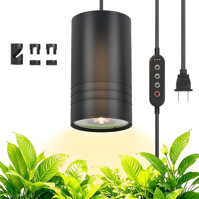 40W Plant Lights for Indoor Growing, Hanging Plant Lamp for Indoor Plants, Large Tall Plant, Garden, Flowers, Greenhouse, with Timer and 15ft Braided Cord, 3000K Full Spectrum, COB Bulb Aluminum Black