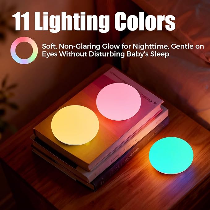 Portable Night Light for Nursery - Baby Night Lamp for Breastfeeding, Soft Silicone Touch Lamp, Egg Light for Kids, with 11 Colors Changing & Eye Caring, Stepless Dimming