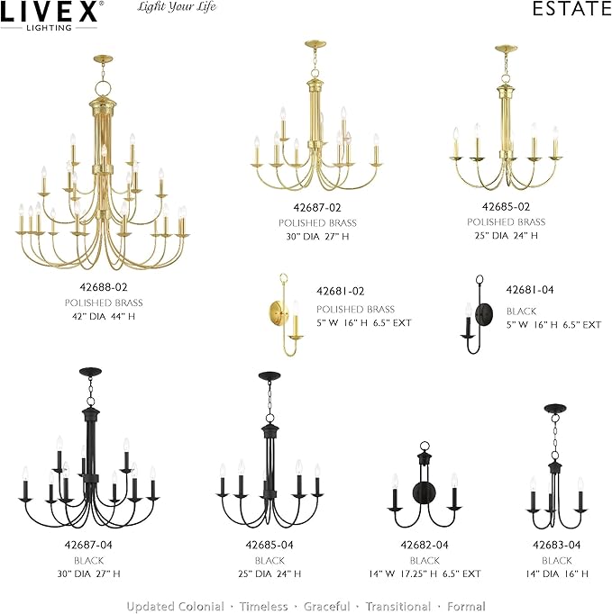 Livex Lighting 42683-04 Steel 3 Light Chandelier for Home Decor, 1 Black Ceiling Light Fixture, Perfect for Living Room or Bedroom Decor