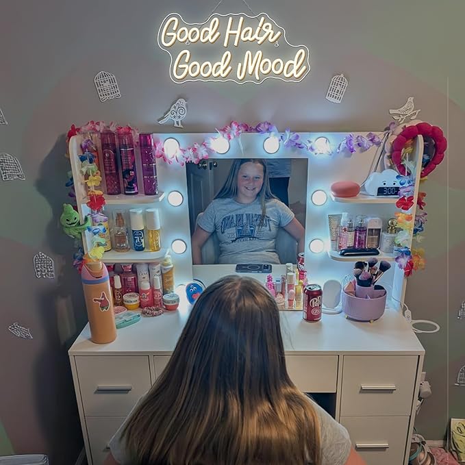 WX&YH Good Hair Good Mood Neon Sign Hair Salon Led Sign for Wall Decor Haircut Neon Lights for Business Barber Shop Store Hair Salon Neon Sign Lights Decor Gifts for Women