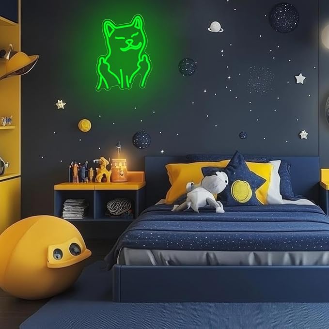Cat Neon Sign for Wall Decor, USB Powered Cool Cat Neon Light, Funny Green Cat LED Light Up Sign for Birthday New Year Man Cave Teen Party Game Room Decoration