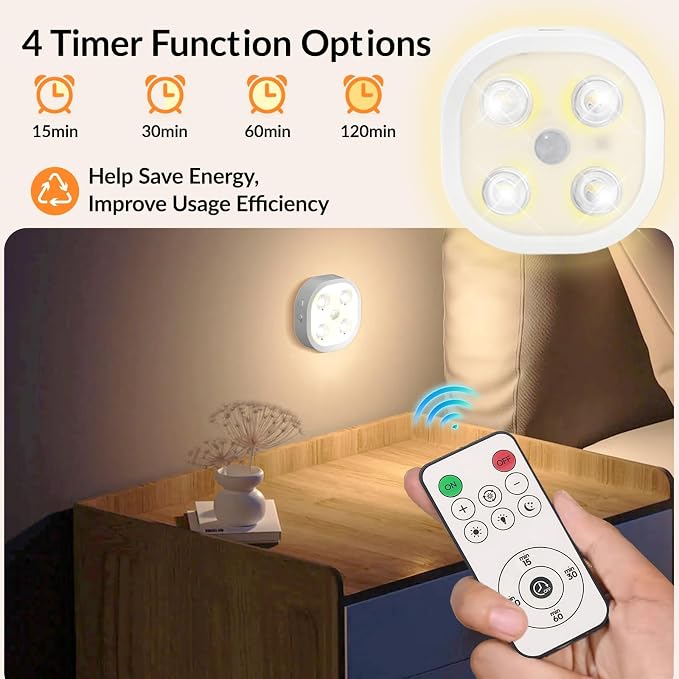 Under Cabinet Lighting, 1500mAh Rechargeable Motion Sensor Puck Lights with Remote, 3 Color Temper, Magnetic Stick on Light, Dimmable Under Counter Lights for Kitchen, Shelf, Stair(6P)