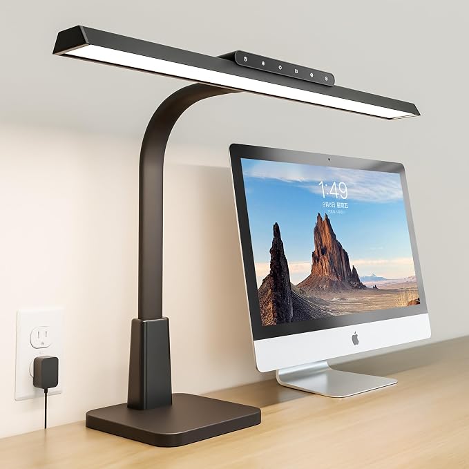 Desk Lamp with Stable Base, 1600LM Computer Desk Light with Timer Function | Eye-Caring Desk Light for Home Office, 3 Color Modes Stepless Dimming Task Light with Memory Function