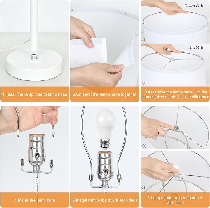 JUNNAI White Table Lamps Set of 2, 22" to 30" Adjustable Height Bedside Lamps for Living Room 3 Color Temperatures Tall Nightstand Modern Lamp for Bedroom Office End Table (Bulbs Included)