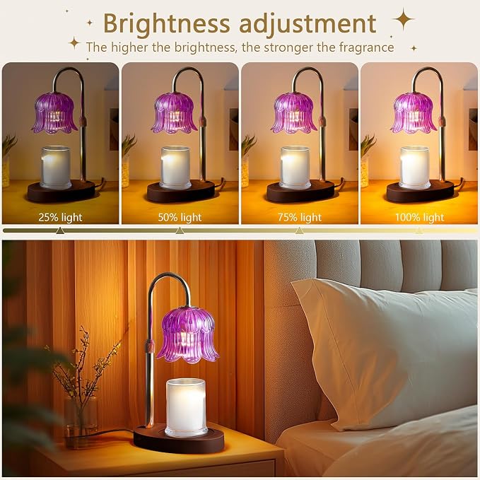 CRMILL Candle Warmer Lamp Electric Timer - Candle Lights Home Decor Candles Warming Height Adjustable Dimmable Warmers Purple