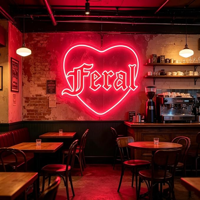 Feral Heart Neon Sign Red LED Neon Light for Wall Decor USB Powered Gothic Neon Sign for Bedroom Bar Party Tattoo Studio Bachelorette Trendy Wall Art Halloween Decoration Goth Lover Gifts