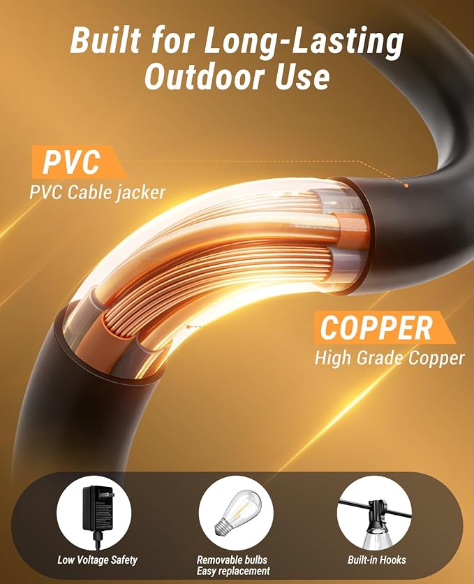 120FT Outdoor String Lights with Remote, LED Patio Lights with 45+2 Waterproof S11 Bulbs, Outside Dimmable 2700K Warm White, Timer & 3 Modes,for Backyard Garden Deck Porch Balcony Gazebo Party Decor