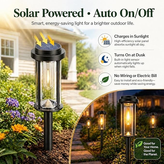 DERAYSION 8 Pack Solar Pathway Lights Outdoor 21" LED Solar Garden Lights | Dusk to Dawn Bright Solar Lights Outdoor Waterproof IP65 Outdoor Solar Lights for Garden Yard Path Landscape Driveway Decor