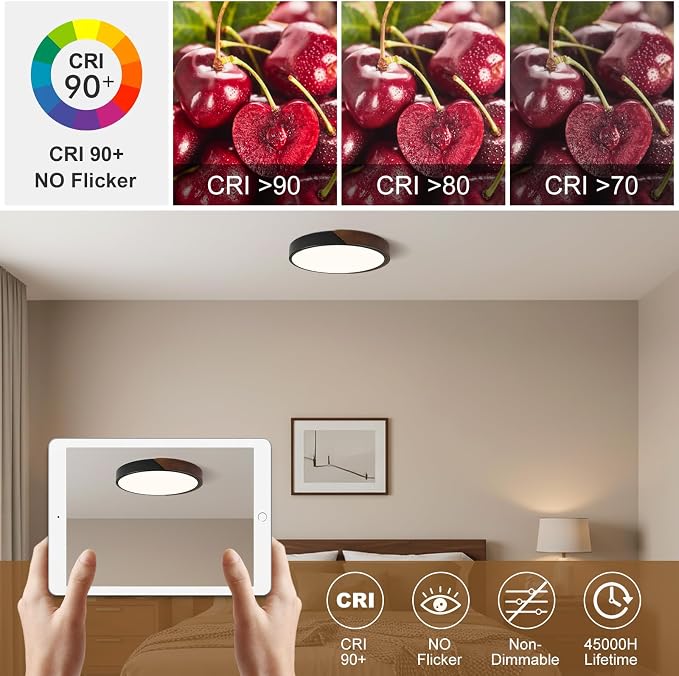 Modern LED Ceiling Light, Dark Walnut Wood Flush Mount Ceiling Light Fixture, 4000K Not Dimmable, Minimalist Circle Lighting Lamp with Acrylic Lampshade for Hallway Entryway Bedroom 11.8"