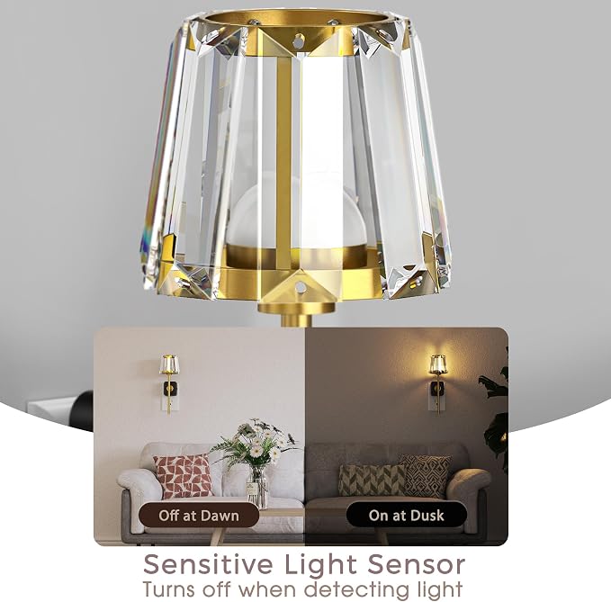 LED Night Lights Plug into Wall, Decorative Crystal Nightlights | 2 Pack Dimmable Night Light 180° Rotating Plug in，Dusk to Dawn Sensor, Crystal Wall Sconces for Bedroom Hallway Living Room