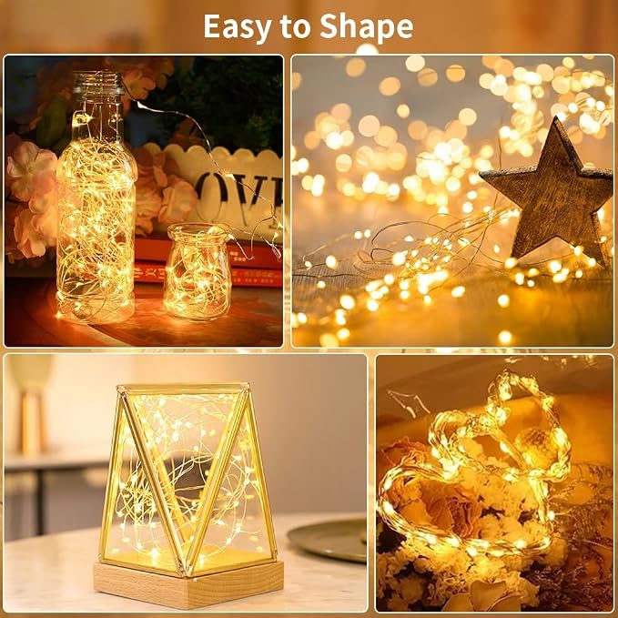 GDEALER 2 Pack 20 Ft 60 LED Fairy Lights, Battery-Operated, Warm White | Remote Control, Timer, 8 Lighting Modes, 10 Brightness Levels, Silver Wire Twinkle Lights for Bedroom, Party and Indoor Decor