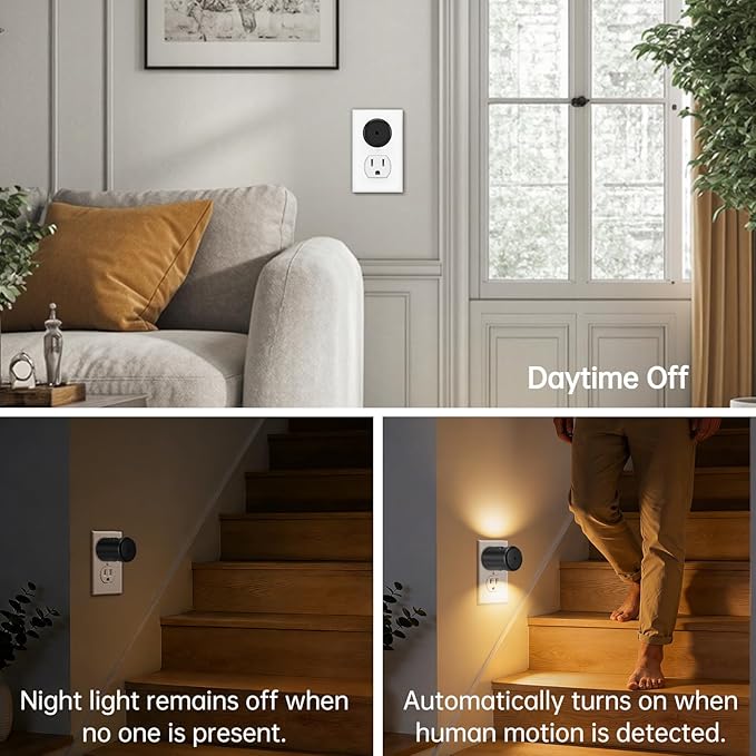TSEXES LED Motion Sensor Night Light,Plug into Wall Night Light,4-Pack | Dusk to Dawn Sensor, 90° Rotating Plug,Auto On/Off, 3000K Soft White, 100 Lumens, Non-Dimmable