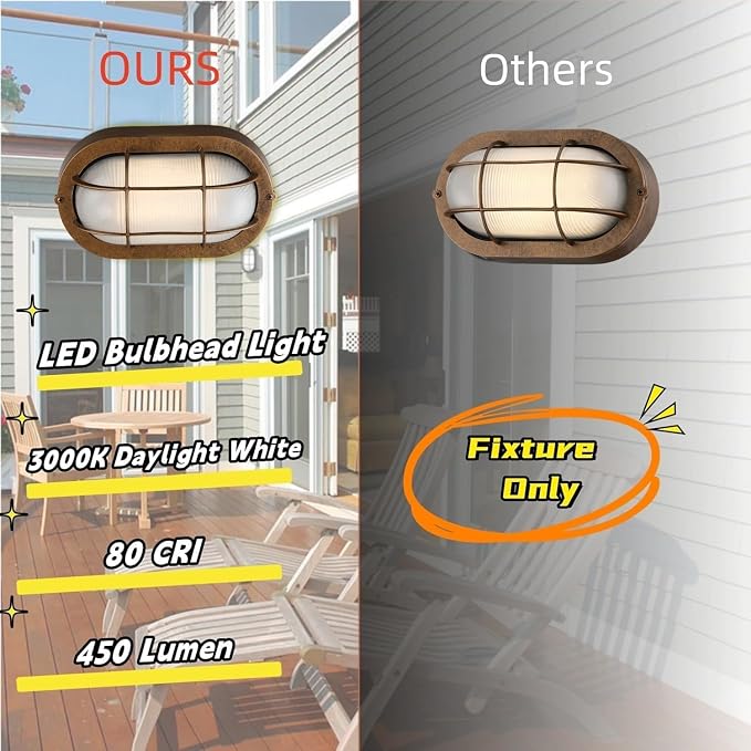 WISBEAM 2 Pack LED Bulkhead Light Bronze, Outdoor LED Wall Light for House, Dimmable, 6W Replace 60W, 450 Lumen 3000K Daylight White 80CRI, Waterproof, ETL Rated