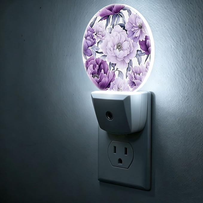 Decorative Night Lights Purple Flower Plug-in Nightlight Auto Light Sensors | Floral Romance Chic Night Lights Plug into Wall LED Lamp Dusk-to-Dawn Auto Sensor Energy Saving