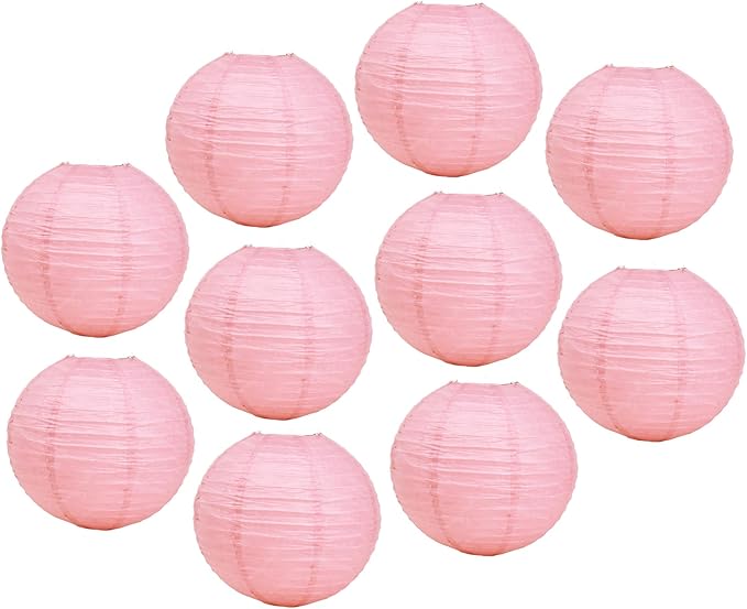 Mudra Crafts Blush Paper Lanterns Wedding Party Decorations - 12 in 10 Round Hanging Ceiling Lanterns, 10 Pack, Decorative Lamp Shades
