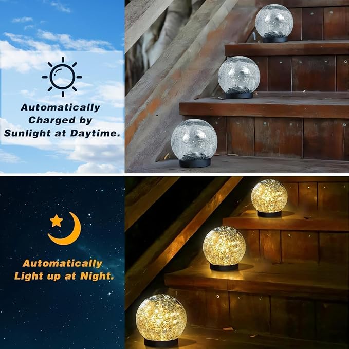 SyouHome Solar Garden Lights Outdoor Waterproof, Landscape Garden Decor | 12 Pack, Auto On/Off Cracked Glass Ball Light, Warm White Solar Globe Lights for Pathway/Patio/Lawn/Yard & Gardening Gift