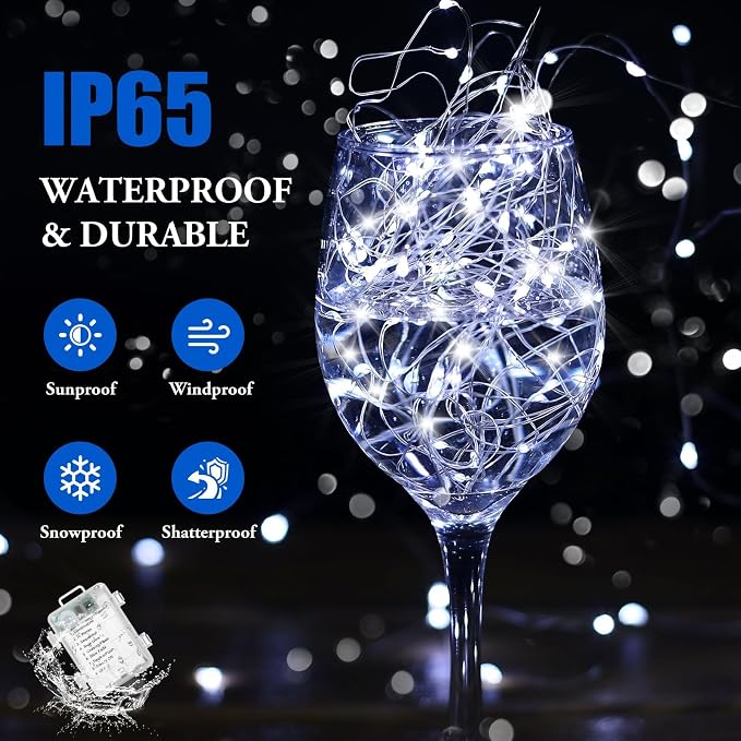 4 Pack 33FT 100 LED Fairy Lights Battery Operated with Timer & Remote, Waterproof Twinkle Lights Indoor Outdoor, 8 Modes Fairy String Lights for Bedroom Classroom DIY Wedding Decorations, Cool White