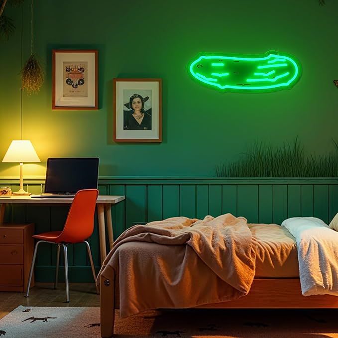 Fun Cucumber Neon Sign Green Cucumber Neon Light for Wall Decor Green LED Light up Bar Signs for Kitchen Bedroom Bar Cafe Restaurant Party Decor Gift, 16 x 6 x 2.36 Inches
